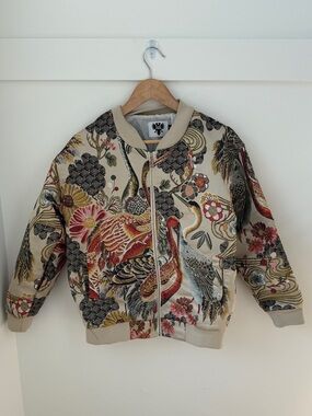 Hood Crew Embroidered Streetwear Bomber Jacket with Japanese Crane